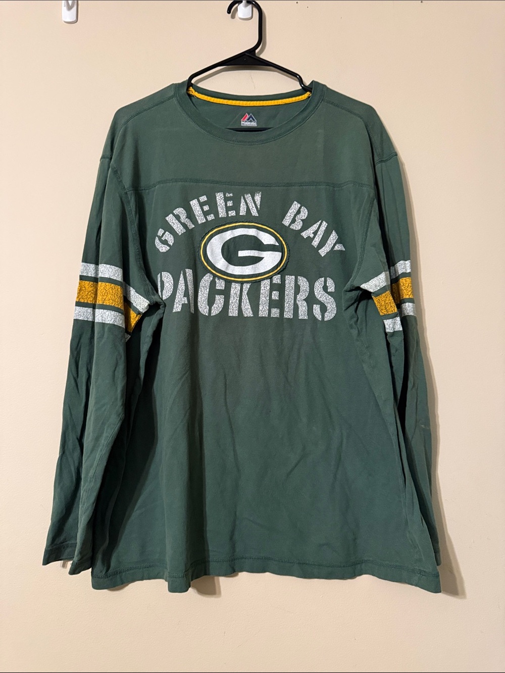Majestic Green Bay Packers Dark Green Long-Sleeve Tee with Gold & White Accents